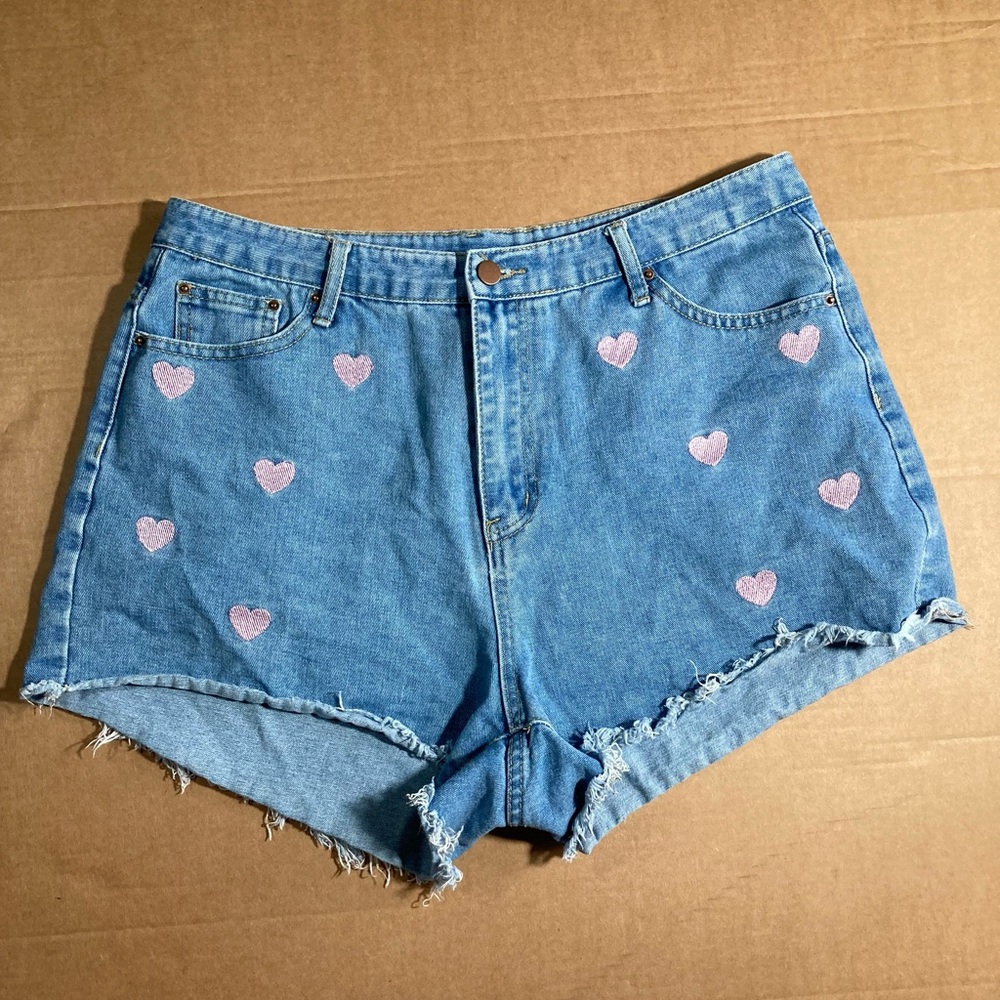 Pink heart denim shorts